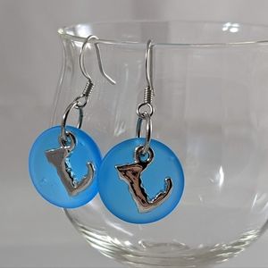 Cape Cod blue glass earrings. Made in the USA